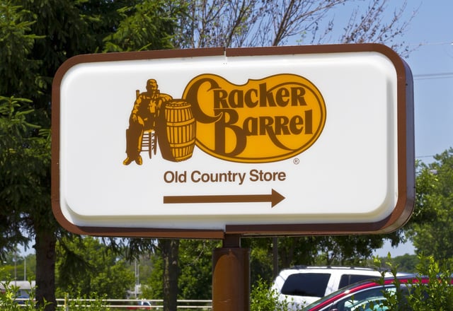 The Cracker Barrel logo that was created in 1977 and was scrapped in favor of a text-only one in 2025. 