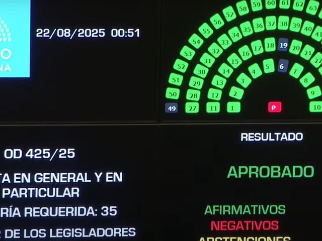 El tablero de votación de la Ley Garrahan en el Senado.
