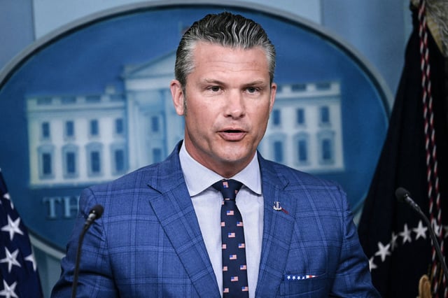 Defense Secretary Pete Hegseth  in the Brady Press Briefing Room at the White House on Aug. 11, 2025. 