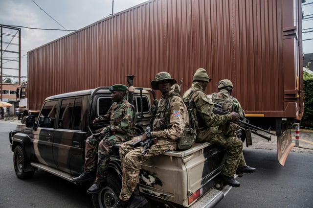 Des membres du groupe armé M23 à Goma, dans l'est de la République démocratique du Congo, le 1er mars 2025