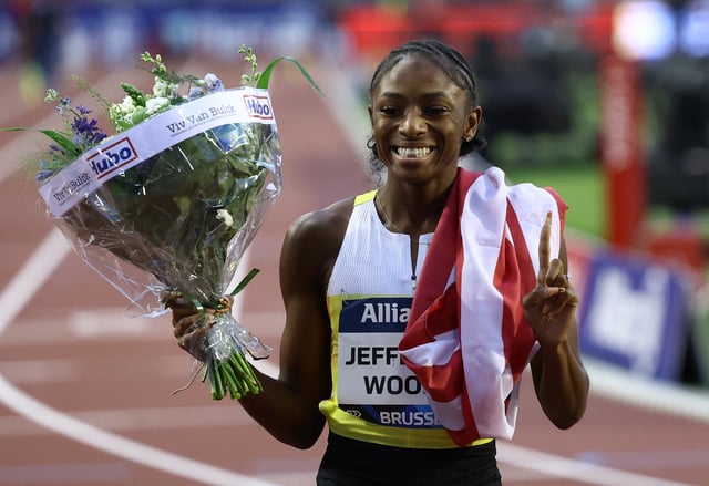Athletics - Diamond League - Brussels - King Baudouin Stadium, Brussels, Belgium - August 22, 2025  Melissa Jefferson-Wooden of the U.S. celebrates winning the women's 100m final REUTERS/Yves Herman