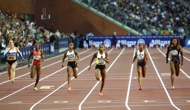 Athletics - Diamond League - Brussels - King Baudouin Stadium, Brussels, Belgium - August 22, 2025  Melissa Jefferson-Wooden of the U.S. in action before winning the women's 100m final REUTERS/Yves Herman