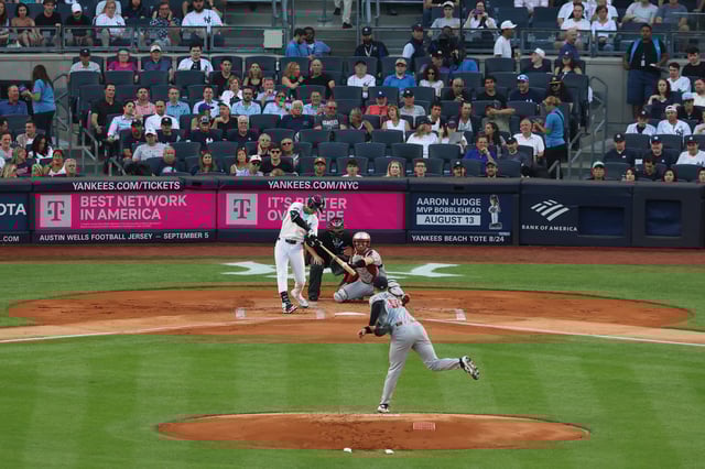 NEW YORK, NY - AUGUST 11: Cody Bellinger #35 of the New York Yankees hits a solo home run during the game against the Minnesota Twins at Yankee Stadium on August 11, 2025 in New York, New York.