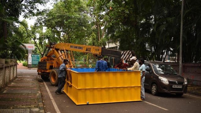 Navi Mumbai, India - Sept. 13, 2023:NMMC has constructed 139 artificial ponds in the city for eco-friendly Ganesh visarjan at Vashi in Navi Mumbai, India, on Wednesday, September 13, 2023. (Photo by Bachchan Kumar/ HT PHOTO) (HT PHOTO)