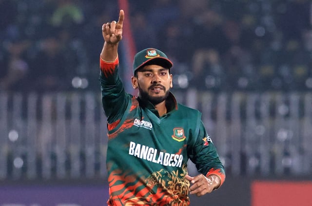 Cricket - ICC Men's Champions Trophy - Group A - New Zealand v Bangladesh - Rawalpindi Cricket Stadium, Rawalpindi, Pakistan - February 24, 2025 Bangladesh's Mehidy Hasan Miraz reacts REUTERS/Akhtar Soomro/ File Photo
