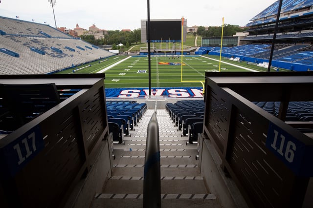 Take a look at Kansas football's David Booth Kansas Memorial Stadium on Aug. 19, 2025.