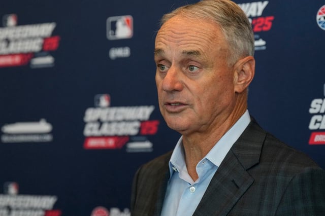 MLB Commissioner Rob Manfred speaks during a news conference, Tuesday, April 22, 2025, in Nashville, Tenn. (AP Photo/George Walker IV)
