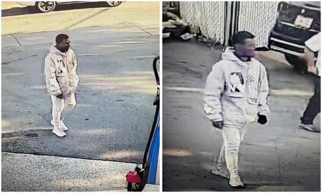Surveillance footage recorded at a Queens Mobile station shows accused car thief, Kevin Dubuisson, shortly before he was involved in a police-involved shooting a short distance away. (Obtained by Daily News)