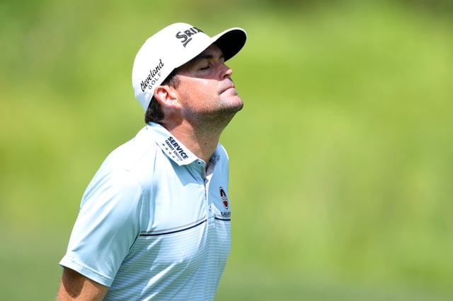 OWINGS MILLS, MARYLAND - AUGUST 15: Keegan Bradley of the United States reacts to his shot on the second hole during the second round of the BMW Championship 2025 at Caves Valley Golf Club on August 15, 2025 in Owings Mills, Maryland. (Photo by Kevin C. Cox/Getty Images)