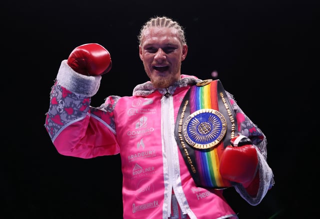 Jack Rafferty celebrates with the title belt after victory in the Commonwealth Boxing Council Super Lightweight title fight between Jack Rafferty and Cory O'Regan at Co-op Live on April 05, 2025 in Manchester, England.