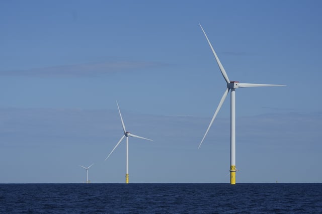 FILE - Wind turbines of South Fork Wind are seen off the coast of Block Island, R.I., Oct. 9, 2024. (AP Photo/Seth Wenig, File)