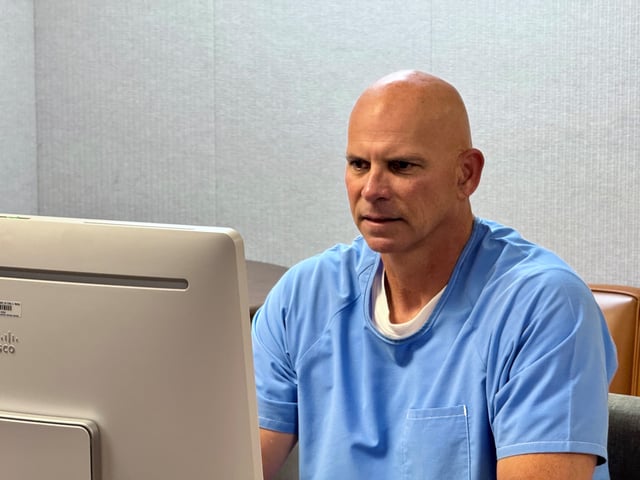 Lyle Menendez attends his parole board hearing on Friday, Aug. 22, 2025, remotely. Both Menendez brothers' unauthorized cellphone use behind bars was cited in their denials for parole.