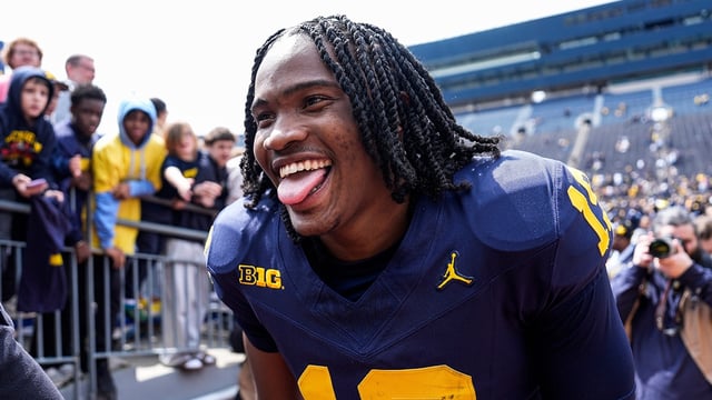 Michigan quarterback Bryce Underwood (19) walks up the tunnel after the spring game at Michigan Stadium in Ann Arbor on Saturday, April 19, 2025.