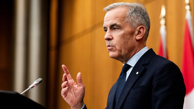 Prime Minister Mark Carney speaks to reporters at the National Press Theatre in Ottawa on Friday. He'll be travelling to Germany, Poland and Latvia next week.