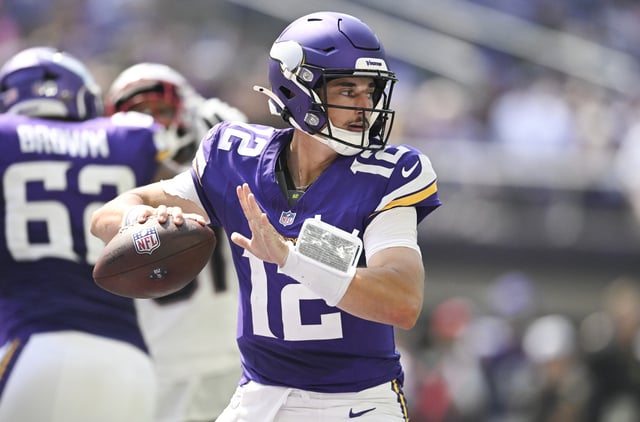 MINNEAPOLIS, MINNESOTA - AUGUST 16: Max Brosmer #12 of the Minnesota Vikings passes the ball during the fourth quarter of the NFL Preseason 2025 game against the New England Patriots at U.S. Bank Stadium on August 16, 2025 in Minneapolis, Minnesota.