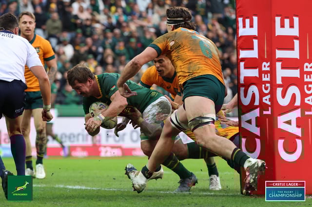 Sudáfrica debió esforzarse mucho para poder superar a Australia, por la fecha 2 del Rugby Championship. (@Springboks)
