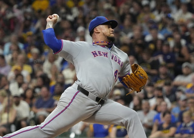 Aug 9, 2025; Milwaukee, Wisconsin, USA; New York Mets pitcher Frankie Montas (47) delivers a pitch against the Milwaukee Brewers in the second inning at American Family Field. Mandatory Credit: Michael McLoone-Imagn Images/File photo