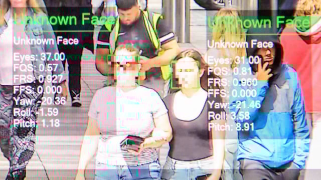 Detail from one of the monitors inside the live facial recognition van: read on to understand the numbers