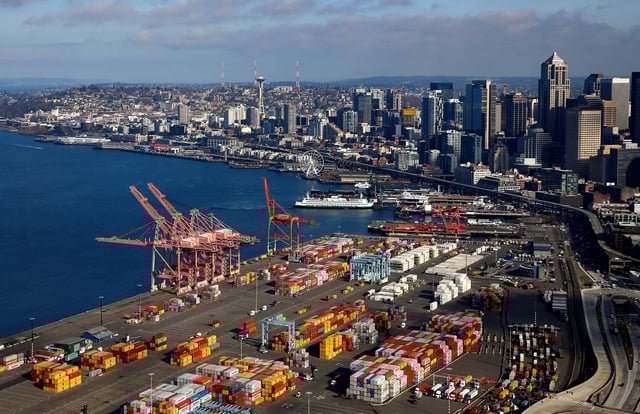 Shipping containers at the Port of Seattle in Washington on March 21, 2019.