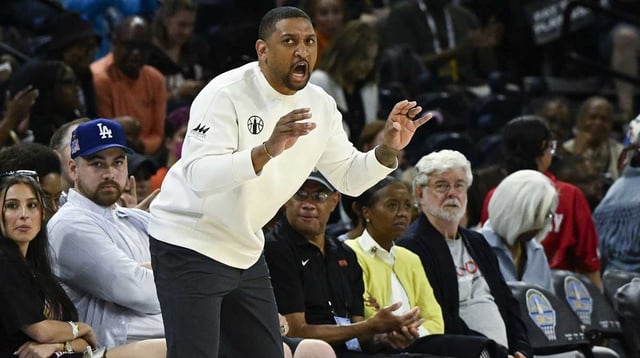 Aug 15, 2025; Chicago, Illinois, USA; Chicago Sky head coach Tyler Marsh directs the team during the first half against the Golden State Valkyries at Wintrust Arena. Mandatory Credit: Matt Marton-Imagn Images