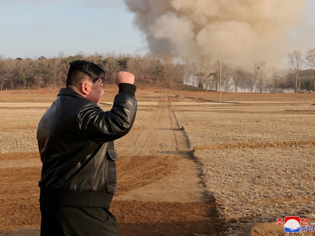 North Korean leader Kim Jong Un gestures as he guides a training of the fire division, in North Korea, March 18, 2024, in this picture released on March 19, 2024, by the Korean Central News Agency.    KCNA via REUTERS    ATTENTION EDITORS - THIS IMAGE WAS PROVIDED BY A THIRD PARTY. REUTERS IS UNABLE TO INDEPENDENTLY VERIFY THIS IMAGE. NO THIRD PARTY SALES. SOUTH KOREA OUT. NO COMMERCIAL OR EDITORIAL SALES IN SOUTH KOREA.     TPX IMAGES OF THE DAY