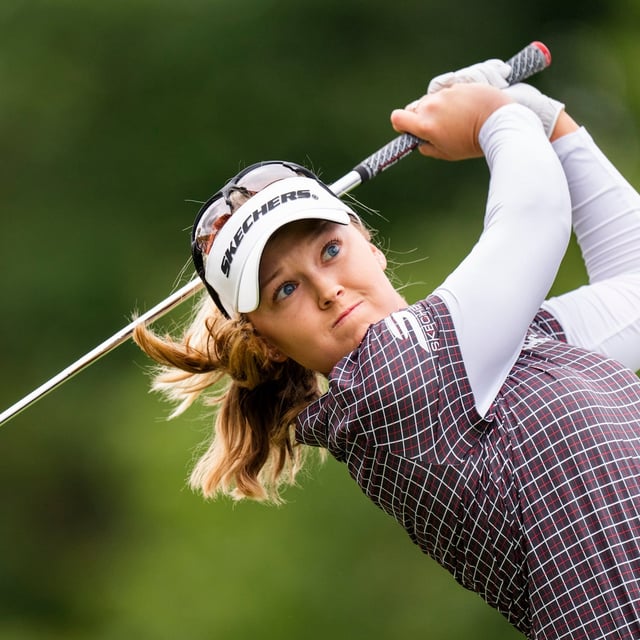 Brooke Henderson tees off on the third hole during the third round of the CPKC Women’s Open at the Mississauga Golf and Country Club in Mississauga, Ont., Saturday, Aug. 23, 2025. THE CANADIAN PRESS/Thomas Skrlj