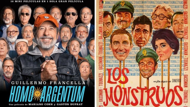 Afiches de la película argentina Homo Argentum y la película italiana Los Monstruos