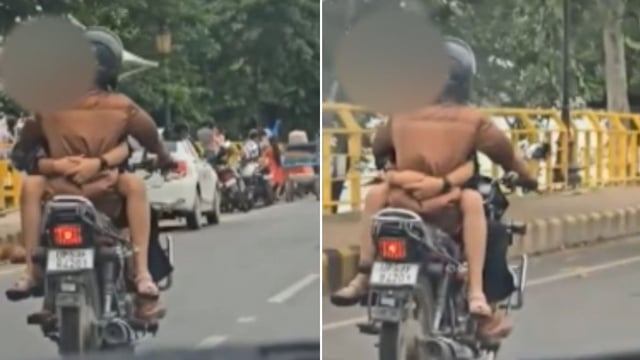 A video of a couple's reckless bike stunt in Gorakhpur went viral.