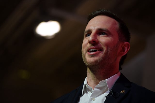 Airbnb co-founder Joe Gebbia speaks at an event in London to announce Airbnb as a leading partner of the Olympics on November 19, 2019. - Airbnb today announced a nine-year deal to become a leading partner of the Olympics, promising safe and sustainable accommodation for visitors and athletes' families. (Photo by Daniel LEAL / AFP) (Photo by DANIEL LEAL/AFP via Getty Images)