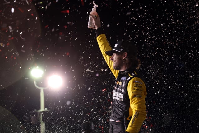 Credit: Ryan Blaney, driver of the #12 Advance Auto Parts Ford, celebrates in victory lane after winning the NASCAR Cup Series Coke Zero Sugar 400 at Daytona International Speedway on August 23, 2025 in Daytona Beach, Florida. (Photo by Chris Graythen/Getty Images)
