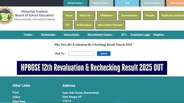 HPBOSE 12th Revaluation & Rechecking Result 2025 Declared; How to Check