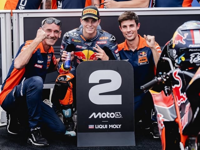 Valentín Perrone consiguió un segundo puesto en el GP de Hungría de Moto3, el mejor resultado de su carrera. Foto: Instagram @valentinperrone73