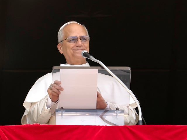 Pope Leo XIV leads the weekly Angelus prayer, at the Vatican, August 24, 2025.   Vatican Media/Elisabetta Trevisan/Handout via REUTERS    ATTENTION EDITORS - THIS IMAGE WAS PROVIDED BY A THIRD PARTY.