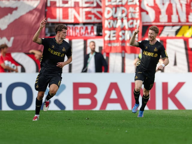 Eric Martel (l) und Florian Kainz treffen mit dem 1. FC Köln beim Bundesliga-Comeback auf Mainz 05