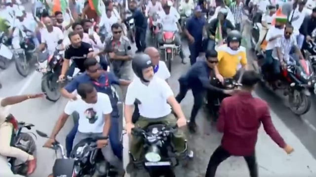 The incident took place when the Congress leader was riding a motorcycle in Bihar's Purnea district. 