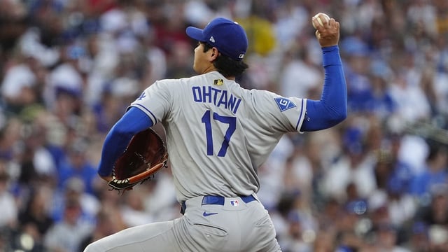 Aug 20, 2025; Denver, Colorado, USA; Los Angeles Dodgers two-way player Shohei Ohtani (17) delivers a pitch in third inning against the Colorado Rockies at Coors Field. Mandatory Credit: Ron Chenoy-Imagn Images
