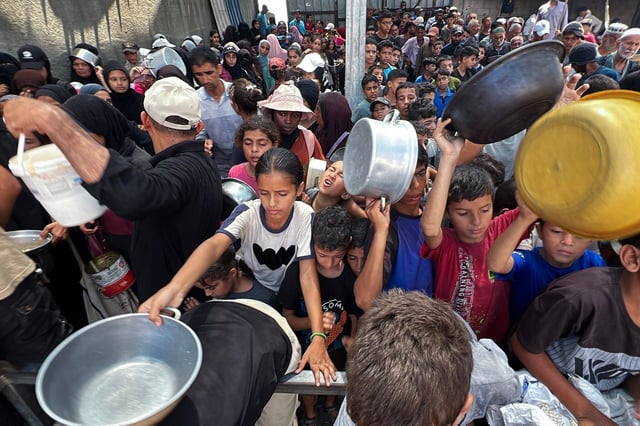 Dans le camp de réfugiés palestiniens de Nuseirat, dans la bande de Gaza, le 17 août 2025.
