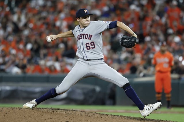 Houston's AJ Blubaugh is heading back to Sugar Land after pitching four innings against the Orioles on Saturday.