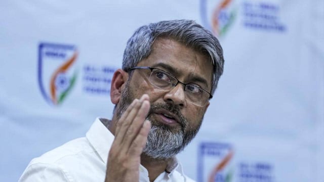 File image of All India Football Federation (AIFF) President Kalyan Chaubey during a press conference, in New Delhi. (PTI)