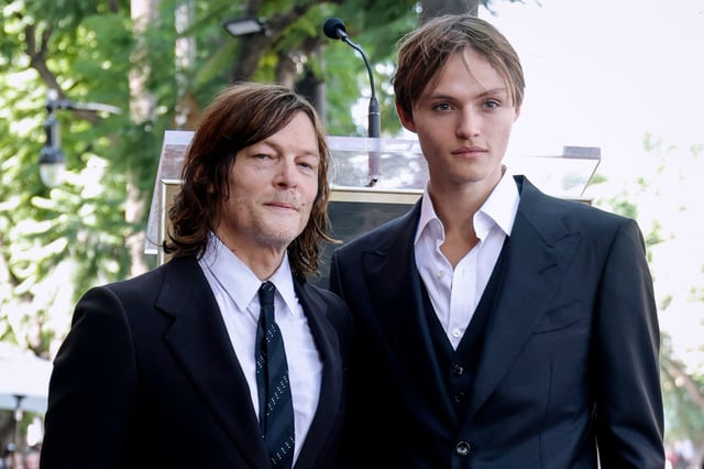 Norman Reedus, left, and his son Mingus Reedus, in Los Angeles, on Sept. 27, 2022.