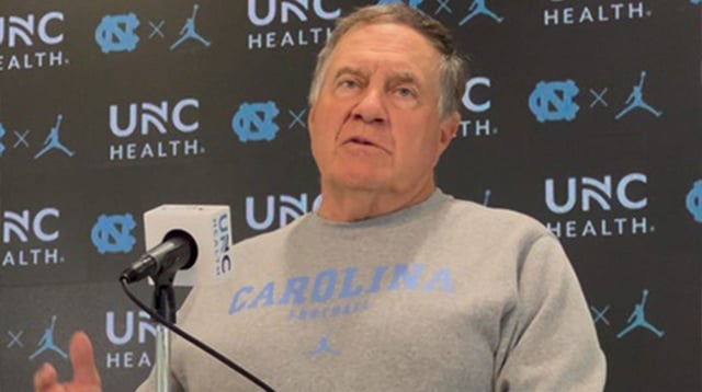 UNC football coach Bill Belichick on Wednesday, Aug. 20, 2025, during a press conference inside the Kenan Football Center.