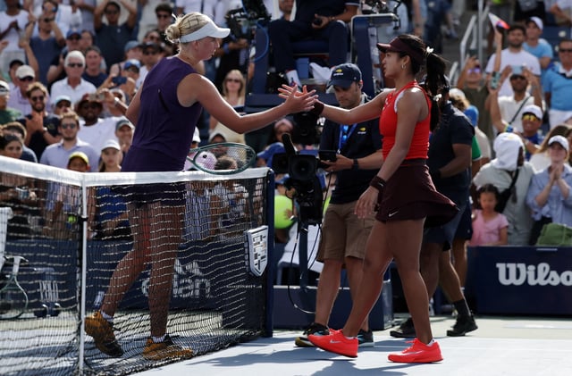Tennis - U.S. Open - Flushing Meadows, New York, United States - August 24, 2025 Philippines' Alexandra Eala shakes hands with Denmark's Clara Tauson after winning her first round match REUTERS/Jeenah Moon