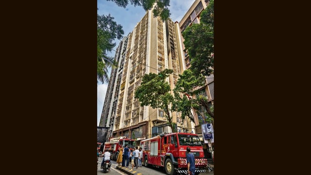 Mumbai, India - August 24, 2025: Massive fire breaks out on 11th floor of high-rise building in Goregaon in Mumbai, India, on Sunday, August 24, 2025. (Photo by Satish Bate/ Hindustan Times) (Hindustan Times)