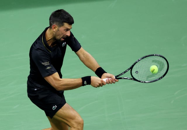 Tennis - U.S. Open - Flushing Meadows, New York, United States - August 24, 2025 Serbia's Novak Djokovic in action during his first round match against Learner Tien of the U.S. REUTERS/Kylie Cooper