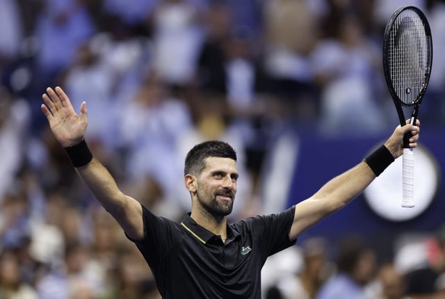Tennis - U.S. Open - Flushing Meadows, New York, United States - August 24, 2025 Serbia's Novak Djokovic celebrates winning his first round match against Learner Tien of the U.S. REUTERS/Eduardo Munoz