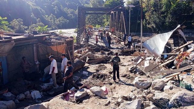 Rescue operation underway at the Cloudburst hit Tharali, in Chamoli