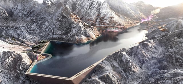 A design plan for Trojena, an area in Saudi Arabia's planned megacity of NEOM chosen to host the 2029 Asian Winter Games