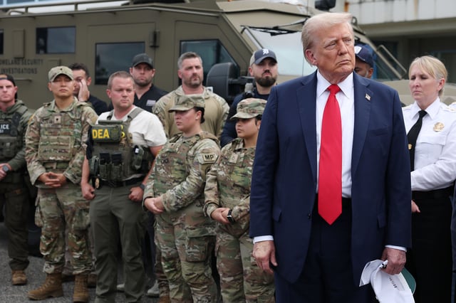 President Donald Trump visits the U.S. Park Police Anacostia Operations Facility on August 21, 2025 in Washington, DC.