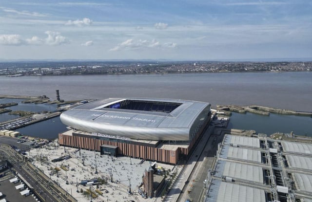Imagen del nuevo estadio del Everton junto al río Mersey. |  AP