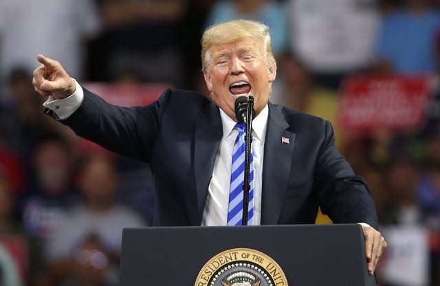 President Donald Trump speaks a rally at the Charleston Civic Center on August 21, 2018 in Charleston, West Virginia.